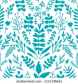 Vector seamless pattern with hand-drawn plants. Floral ornament. Illustration for wallpaper, wrapping paper, textile, surface design