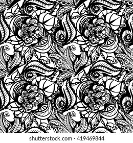 vector seamless pattern of hand-drawn scrollwork