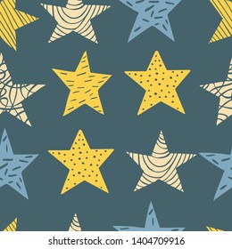 Vector seamless pattern with hand-drawn stars. 