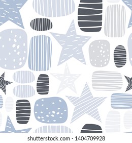 Vector seamless pattern with hand-drawn stars. 