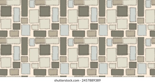 Vector seamless pattern with hand-drawn stitched patches