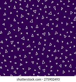 Vector seamless pattern with hand-drawn triangles on dark blue background. Seamless pattern for textile, wallpaper, wrapping paper, web design. Endless hand drawn triangle texture