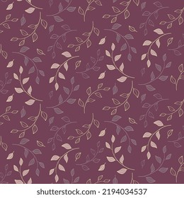 Vector seamless pattern with a hand-drawn twig with leaves. Flat pattern for printing on fabric, clothing, wrapping paper.