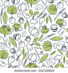 Vector seamless pattern with  hand-drawn vegetables.