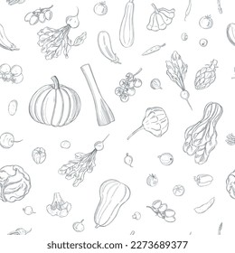 Vector seamless pattern with  hand-drawn  vegetables 