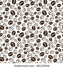 Vector seamless pattern with handrawn coffee beans. Repeating coffee beans background for wrapping paper, package, scrapbooking, textile design.