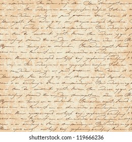 Vector seamless pattern with handwriting text in vintage style. Text unreadable.