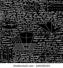 Vector seamless pattern with handwritings and mathematical figures and formulas