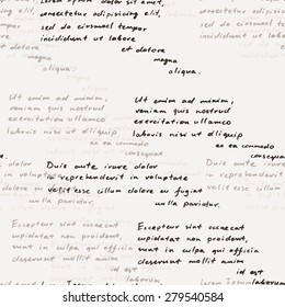 Vector seamless pattern with a hand-written Latin text on the old dirty paper. Lorem Ipsum