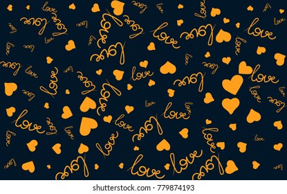 Vector seamless pattern with handwritten Love word and hearts. Romantic design, perfect for Valentine s day prints and patterns
