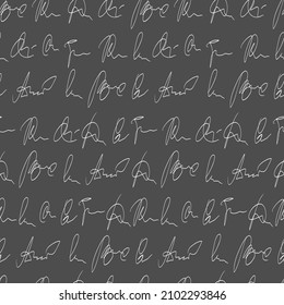 vector seamless pattern handwritten personal signatures. Hand writing by pen, lines of handwritten text