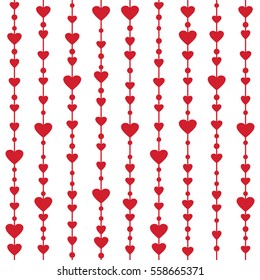 Vector seamless pattern with hanging heart garlands. Wrapping paper background