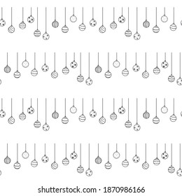 Vector Seamless pattern with with Hanging simple outline Christmas Balls. New year Xmas backgrounds textures. For greeting cards, wrapping paper, packaging, fabric, prints