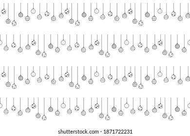 Vector Seamless pattern with with Hanging simple outline Christmas Balls. New year Xmas backgrounds textures. For greeting cards, wrapping paper, packaging, fabric, prints