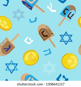 Vector seamless pattern for Hanukkah celebration. Light blue background