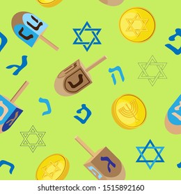 Vector seamless pattern for Hanukkah celebration. Light green background