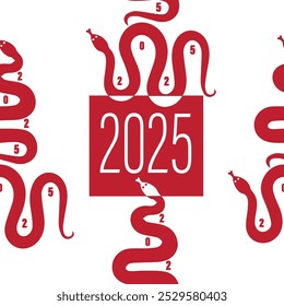 Vector seamless pattern happy chinese new year 2025 the snake zodiac sign with asian elements paper cut style on color background