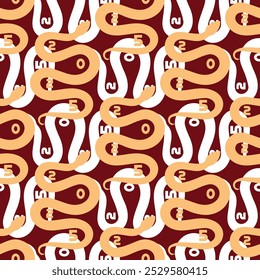 Vector seamless pattern happy chinese new year 2025 the snake zodiac sign with asian elements paper cut style on color background