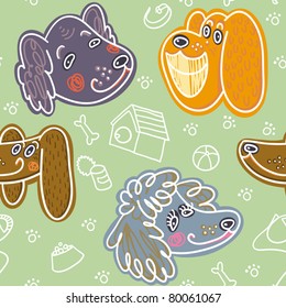 Vector Seamless Pattern With Happy Dogs.