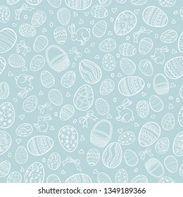 Vector seamless pattern for happy Easter day with decorative eggs. Hand drawn Easter holiday background for website, printing on fabric, gift wrap and wallpapers