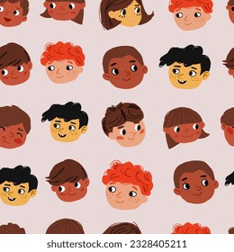 Vector seamless pattern with happy smileys colorful. Smiling emoticons. Hand drawn trendy Vector illustration for kids. Good for Fabric, textile, giftware, wallpaper, for book design and more