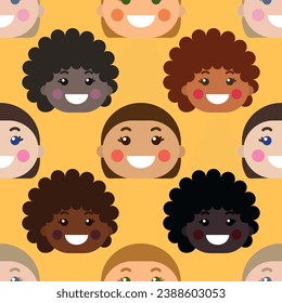 Vector seamless pattern with happy smiling children's faces. Illustration in flat style