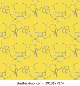 Vector seamless pattern Happy St. Patrick's Day illustration Ireland Shamrock Hat Balloon Irish Holiday Party Festive background Illuminating and Ultimate Gray.