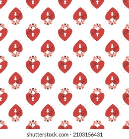 Vector seamless pattern Happy Valentine's Day Heart with chain on the padlock. Romantic background. Love, relationship, dating concept. Greeting card. Design for banner, poster or print.