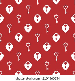 Vector seamless pattern Happy Valentine's Day Heart with chain on the padlock. Romantic background. Love, relationship, dating concept. Greeting card. Design for banner, poster or print.