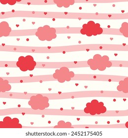 Vector seamless pattern Happy Valentine's Day Pattern. cute clouds drops hearts romantic and lovely seamless vector pattern background illustration.