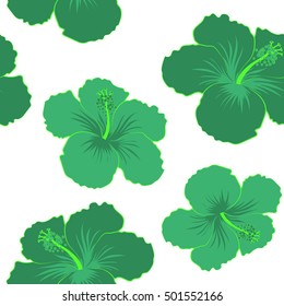 Vector seamless pattern of Hawaiian Aloha Shirt seamless design in green colors on a white background.