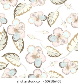 Vector seamless pattern of Hawaiian Aloha Shirt seamless design in neutral colors on a white background.