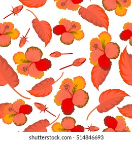 Vector seamless pattern of Hawaiian Aloha Shirt seamless design in orange colors on a white background.