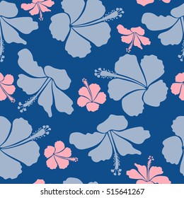 Vector seamless pattern of Hawaiian Aloha Shirt seamless design in blue and neutral colors. Vector illustration.