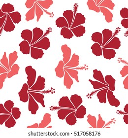 Vector seamless pattern of Hawaiian Aloha Shirt seamless design in red and pink colors on a white background.