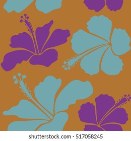 Vector seamless pattern of Hawaiian Aloha Shirt seamless design in brown, purple and blue colors. Vector illustration.