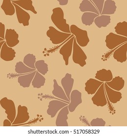 Vector seamless pattern of Hawaiian Aloha Shirt seamless design in beige and brown colors. Vector illustration.
