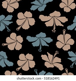 Vector seamless pattern of Hawaiian Aloha Shirt seamless design in neutral and beige colors on a black background.