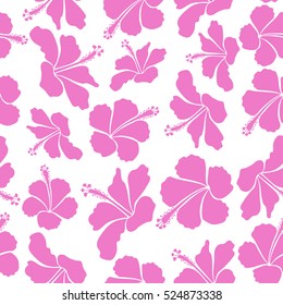 Vector seamless pattern of Hawaiian Aloha Shirt seamless design in pink colors on a white background.