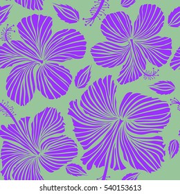 Vector seamless pattern of Hawaiian Aloha Shirt seamless design in violet and neutral colors. Vector illustration.