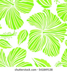 Vector seamless pattern of Hawaiian Aloha Shirt seamless design in green and white colors on a white background.