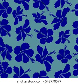 Vector seamless pattern of Hawaiian Aloha Shirt seamless design in blue colors. Vector illustration.