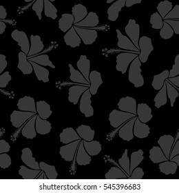 Vector seamless pattern of Hawaiian Aloha Shirt seamless design in gray colors on a black background.