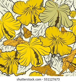 Vector seamless pattern. Hawaiian Aloha Shirt seamless pattern in multicolored flowers and buds on a neutral background.