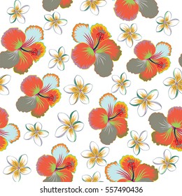 Vector seamless pattern of Hawaiian Aloha Shirt seamless design in yellow and orange colors on a white background.