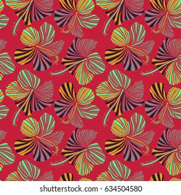 Vector seamless pattern of Hawaiian Aloha Shirt seamless design in red, green and yellow colors. Vector illustration.