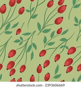 Vector seamless pattern with hawthorn berry bush