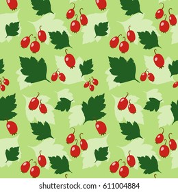 Vector seamless pattern with the hawthorn leaves and berries