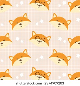 Vector seamless pattern with head fox cartoon