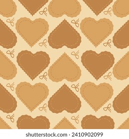 Vector seamless pattern with heart and bow like coockies. For printing table napkin, paper bags, textiles, decoration, packaging for sweets and cookies, baby shower, things for kitchen interior